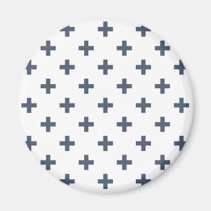 Aimant croix Bleu-grises de polka sur le blanc