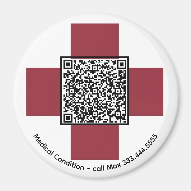 Aimant *~* Croix d'alerte Médicale rouge ICE QR AP38 (Devant)