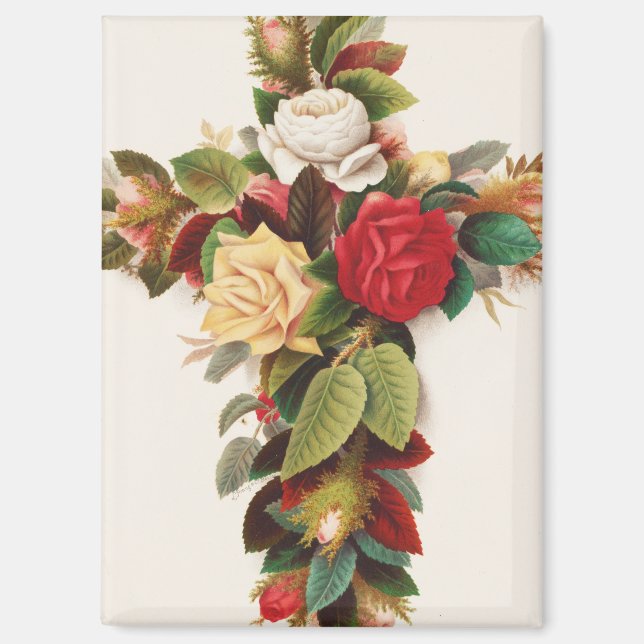 Aimant Croix de roses, illustration de l'ère victorienne (Recto)