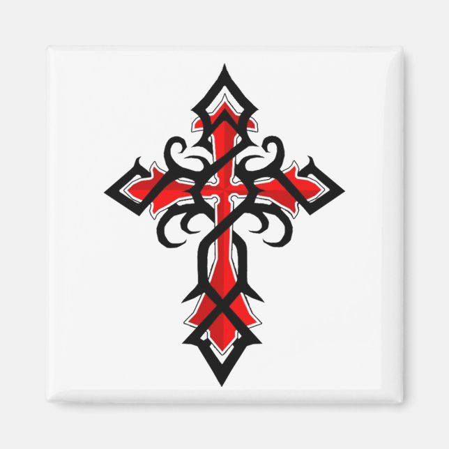 Aimant Croix décorative Jésus-Christ rouge et noir (Devant)