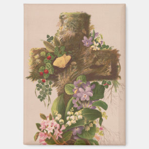 Aimant Croix florale rustique vintage, carte de Pâques,