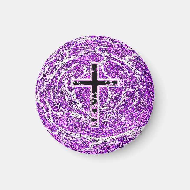 AIMANT CROIX NOIRE ET ROSE AVEC ARRIÈRE - PLAN VIOLET (Devant)