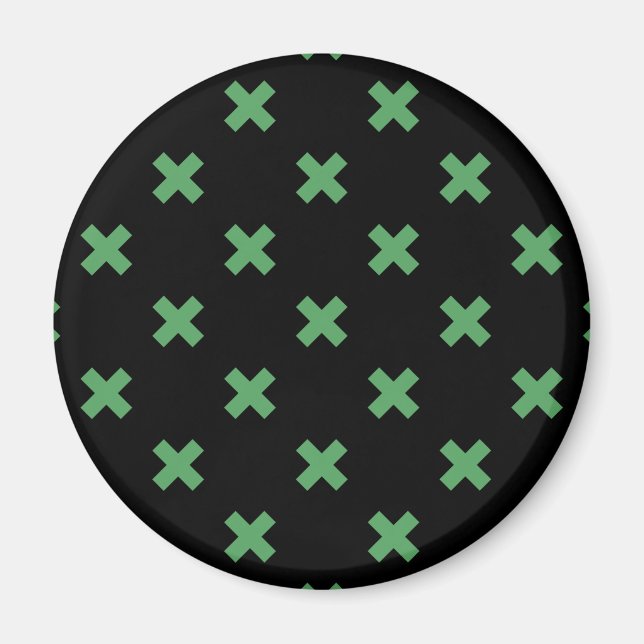 Aimant Croix verte coutures sur noir (Devant)