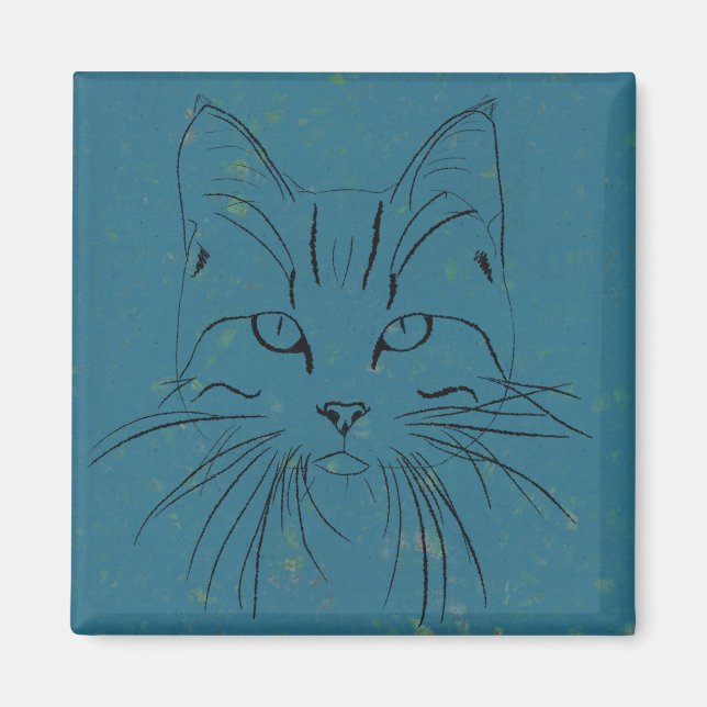 Aimant Croquis de chat bleu (Devant)