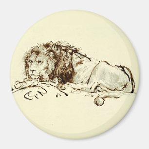 Aimant Croquis vintage d'encre Rembrandt d'un lion
