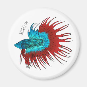 Aimant Crowntail betta fish dessin animé