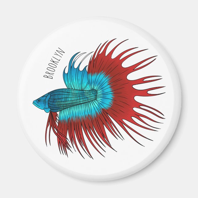 Aimant Crowntail betta fish dessin animé (Devant)