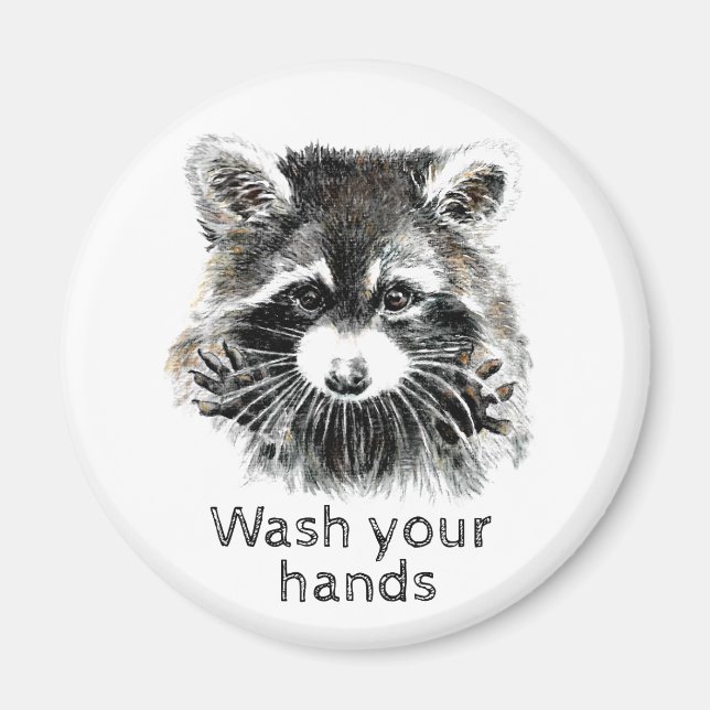 Aimant Cuisine salle de bain Lavez vos mains Raccoon Anim (Devant)