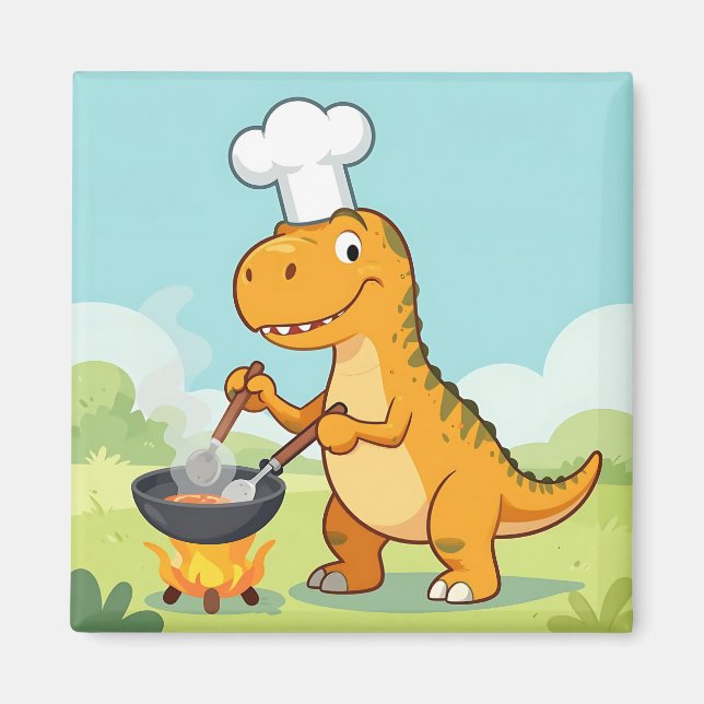 Aimant Cuisinier Dinosaure Cuisine Drôle (Devant)
