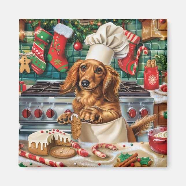 Aimant Cuisson des fêtes de Dachshund : Noël festif (Devant)