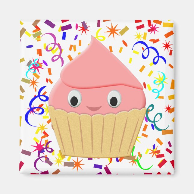 Aimant Cuite Cartoon Cupcake Aux Fraises Avec Confetti (Devant)