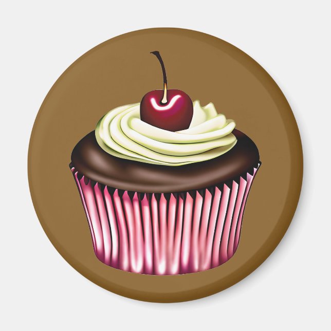 Aimant Cupcake au chocolat avec cerise sur le dessus (Devant)