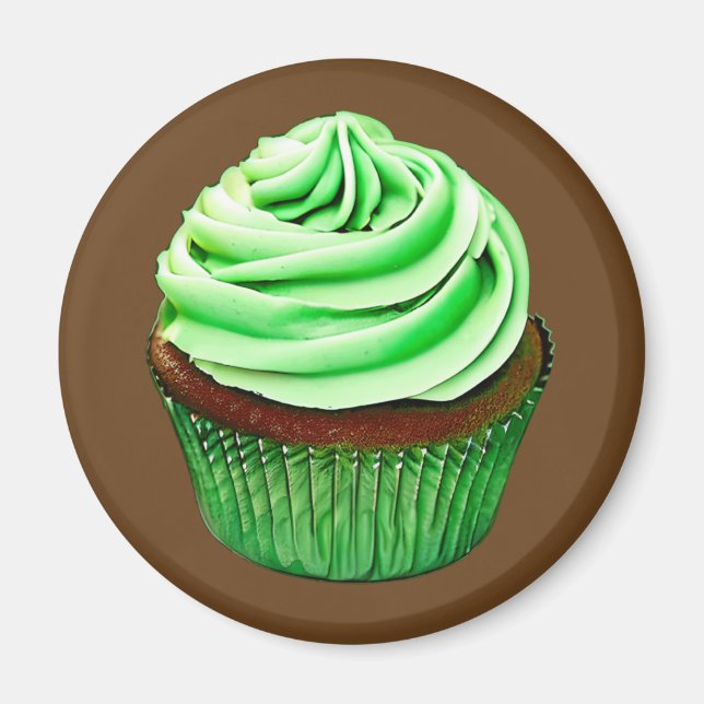Aimant Cupcake au chocolat avec glaçage à la menthe (Devant)