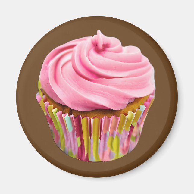 Aimant Cupcake aux fraises avec givre rose (Devant)