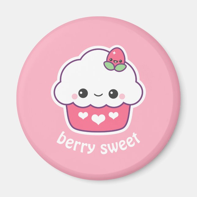 Aimant Cupcake aux fraises de Kawaii (Devant)
