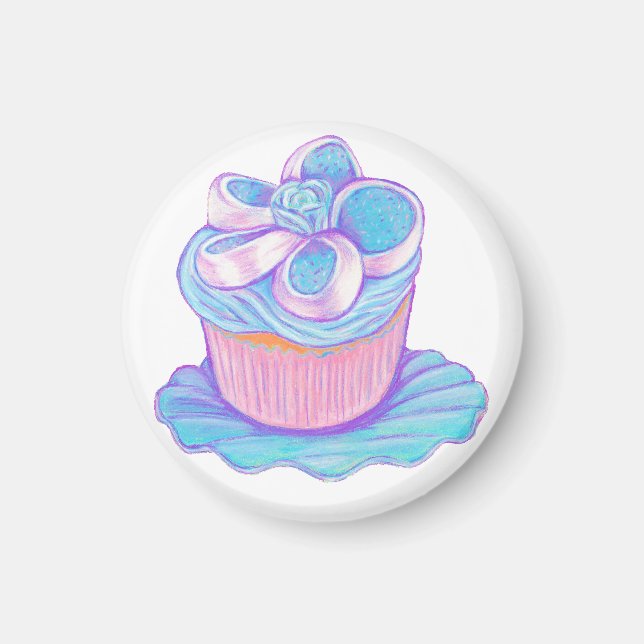Aimant Cupcake bleu sur l'aimant de plaque (Devant)