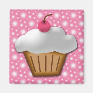 Aimant Cupcake coupé avec cerise rose sur le dessus