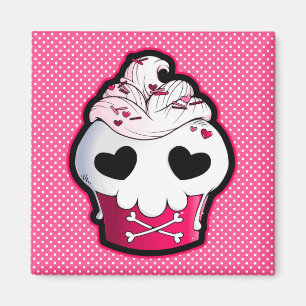 Aimant Cupcake crâne rose