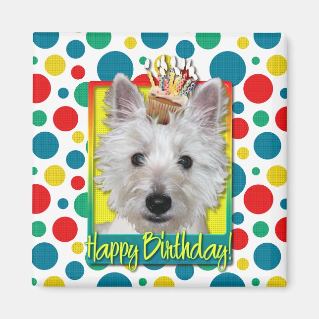 Aimant Cupcake d'anniversaire - Westie - Tank (Devant)