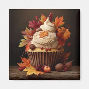 Aimant Cupcake d'automne aux feuilles d'automne colorées