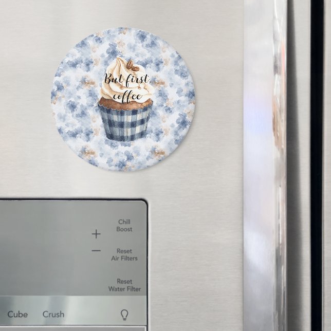 Aimant Cupcake Faux Denim Bleu aux Grains de Café (In situ (réfrigérateur))