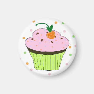 Aimant Cupcake rose givré avec Pois