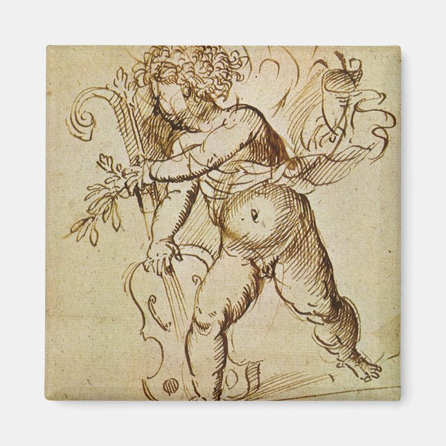 Aimant Cupidon avec un violon par Domenico Campagnola (Devant)