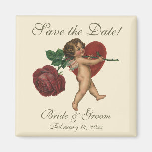 Aimant Cupidon vintage avec rose rouge et cœur pour Sauve