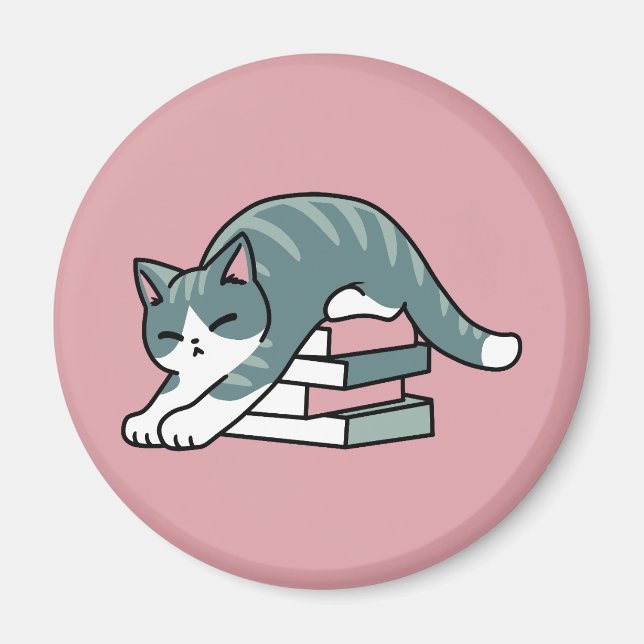 Aimant Curieux avec un livre et un chat - Lecture confort (Devant)