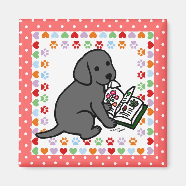 Aimant Curieux Chiot noir Labrador (Devant)