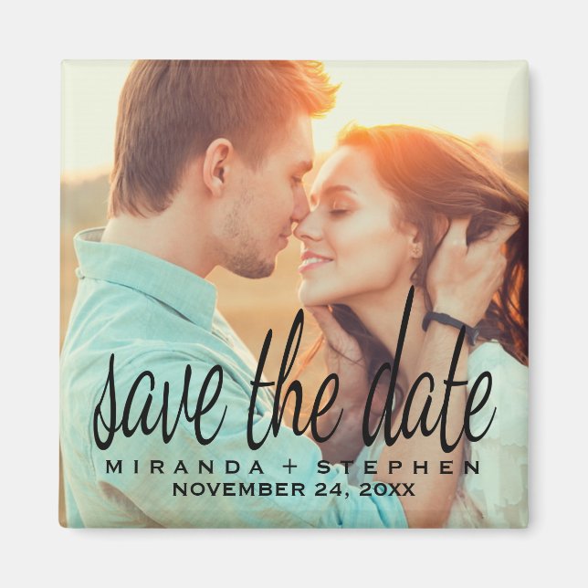 Aimant Cursive Chic Enregistrer la date Mariage Photo Mag (Devant)