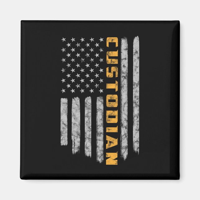 Aimant Custodian American Flag USA Janitor School (Devant)