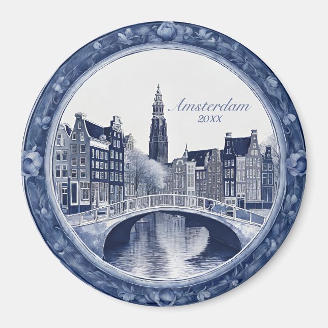 Aimant Custom Blue Delft Amsterdam Souvenir (Devant)