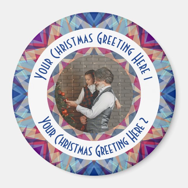 Aimant Custom Christmas Star Jolly Blue Photo Grey (Devant)