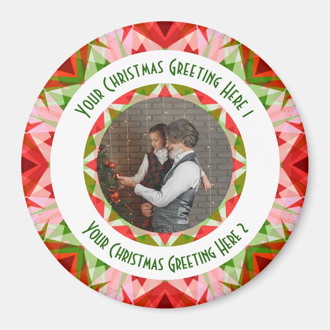 Aimant Custom Christmas Star Jolly Red Fun Photo Grey (Devant)