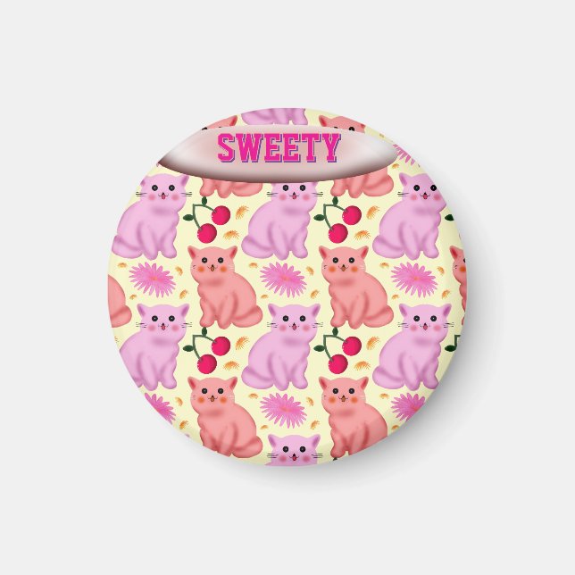 Aimant Custom Cute Cat Cherry Floral Pattern (Devant)
