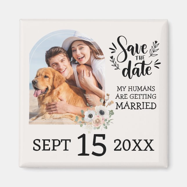 Aimant Custom Dog Pet Photo Floral Wedding Save the Date  (Devant)