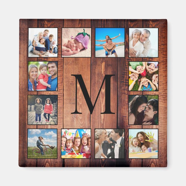 Aimant Custom Family Photo Collage Reclaimed Wood (Devant)
