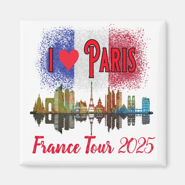 Aimant Custom I Love Paris Skyline Français Drapeau Souve (Devant)