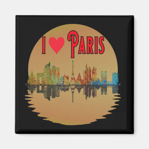 Aimant Custom I Love Paris Skyline Sunset Souvenir