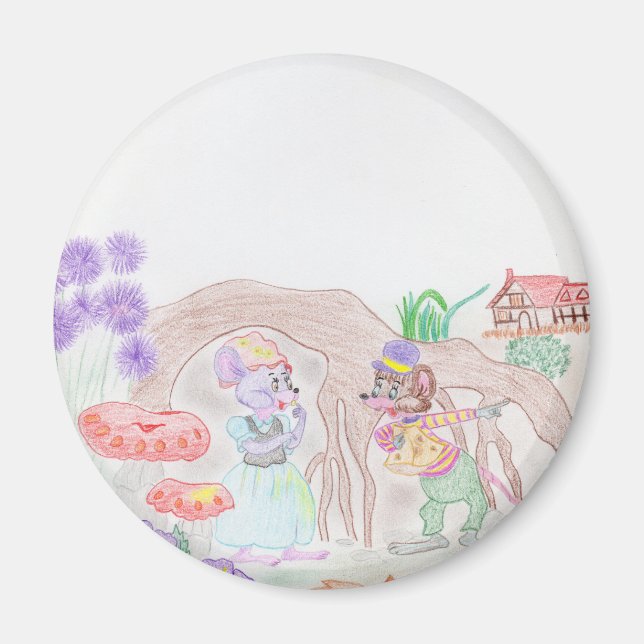 Aimant Custom Kids Artwork, deux mignonnes souris, fleurs (Devant)