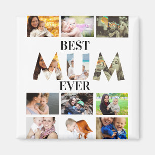 Aimant Custom Modern Best Mum Ever 12 Photo Collage