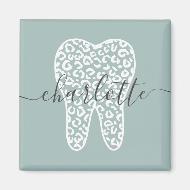 Aimant Custom Name Dental Leopard Print Tooth Gift (Devant)