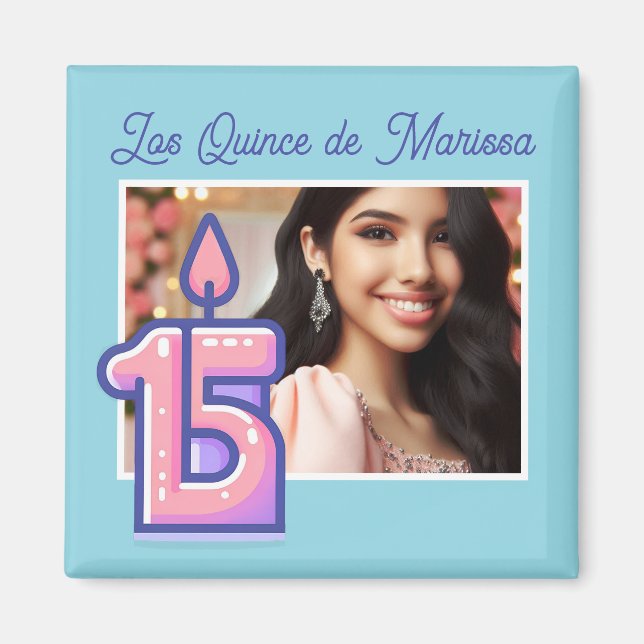 Aimant Custom Photo Name 15th Birthday Girl Quinceañera  (Devant)