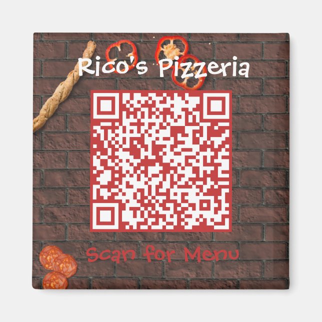 Aimant Custom Pizzeria Menu QR Code (Devant)