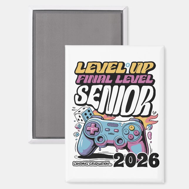 Aimant Custom Senior Class of 2026, Funny Gamer Graduate (Recto/Verso)