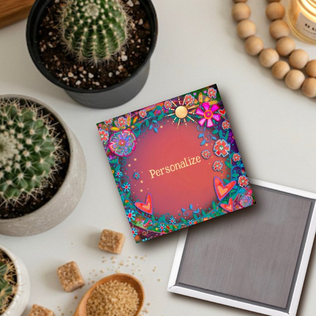 Aimant Customisé Whimsical Joli soleil floral (Créateur téléchargé)