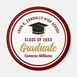 Aimant Customisée Maroon Gold Graduation Party