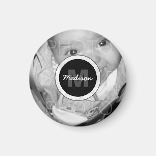 Aimant Customisez votre photo noir blanc Monogramme