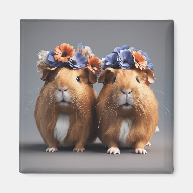 Aimant Cute 3D Boho Guinea Pigs Frigo Magnet, mignon cade (Devant)